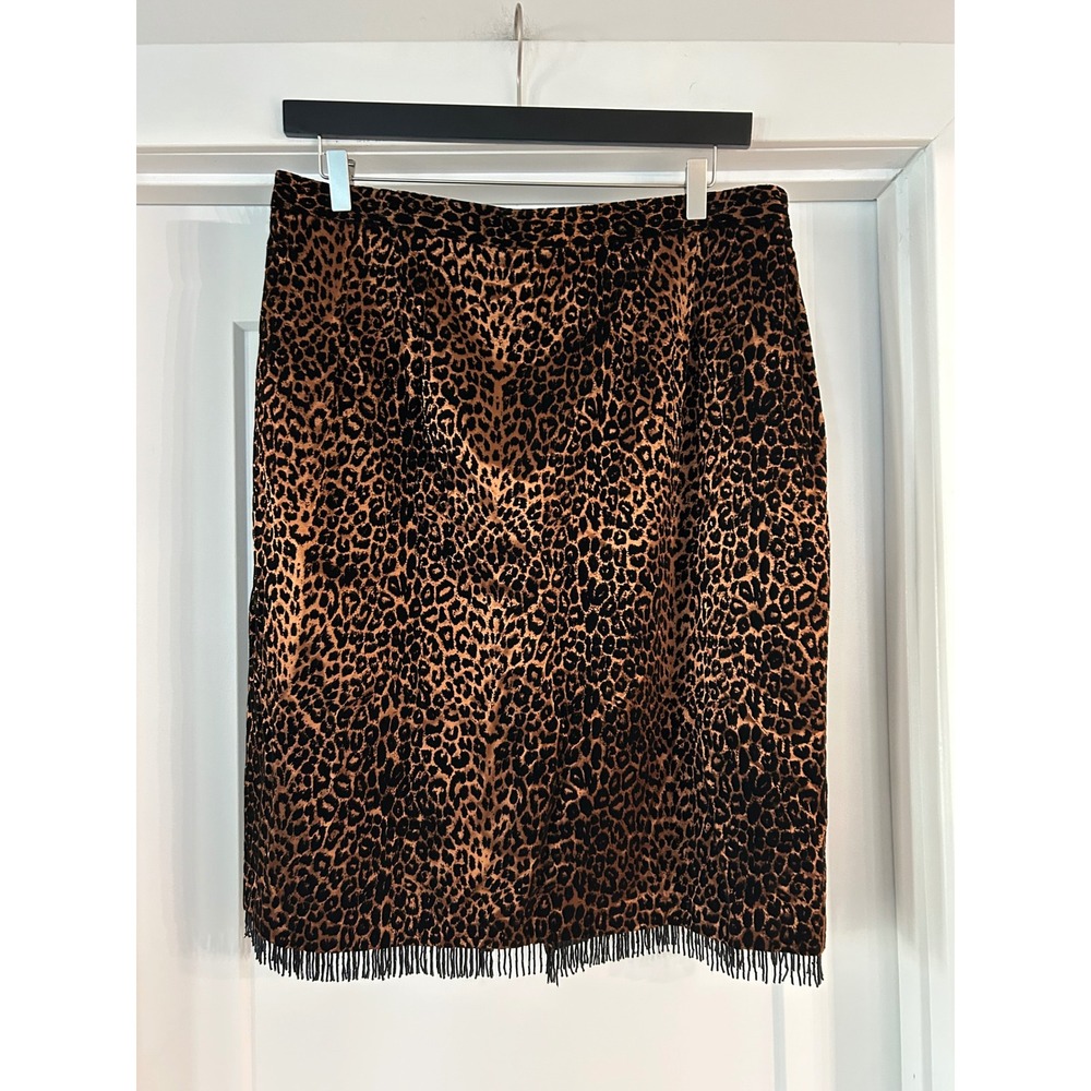 Vintage Velvet Leopard Print Beaded Fringe Pencil Skirt Brown Black 20W
1 piece